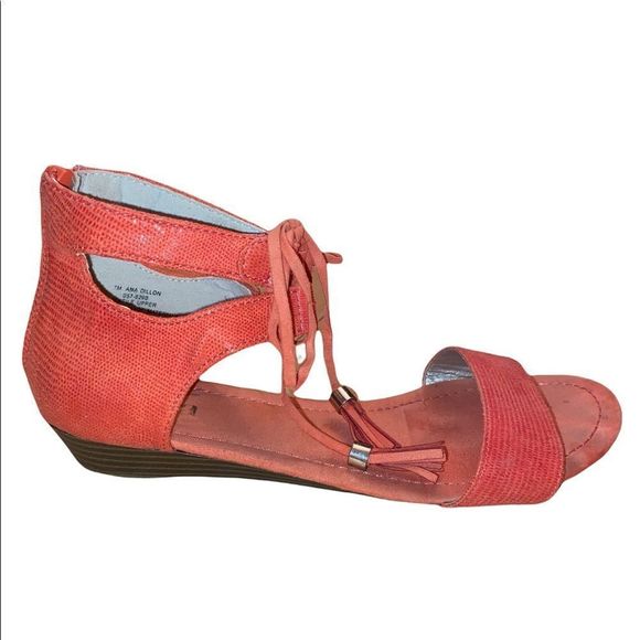 💫4/30 A.N.A Dillon Coral Tassel Tie Wedge Sandals - Picture 2 of 9